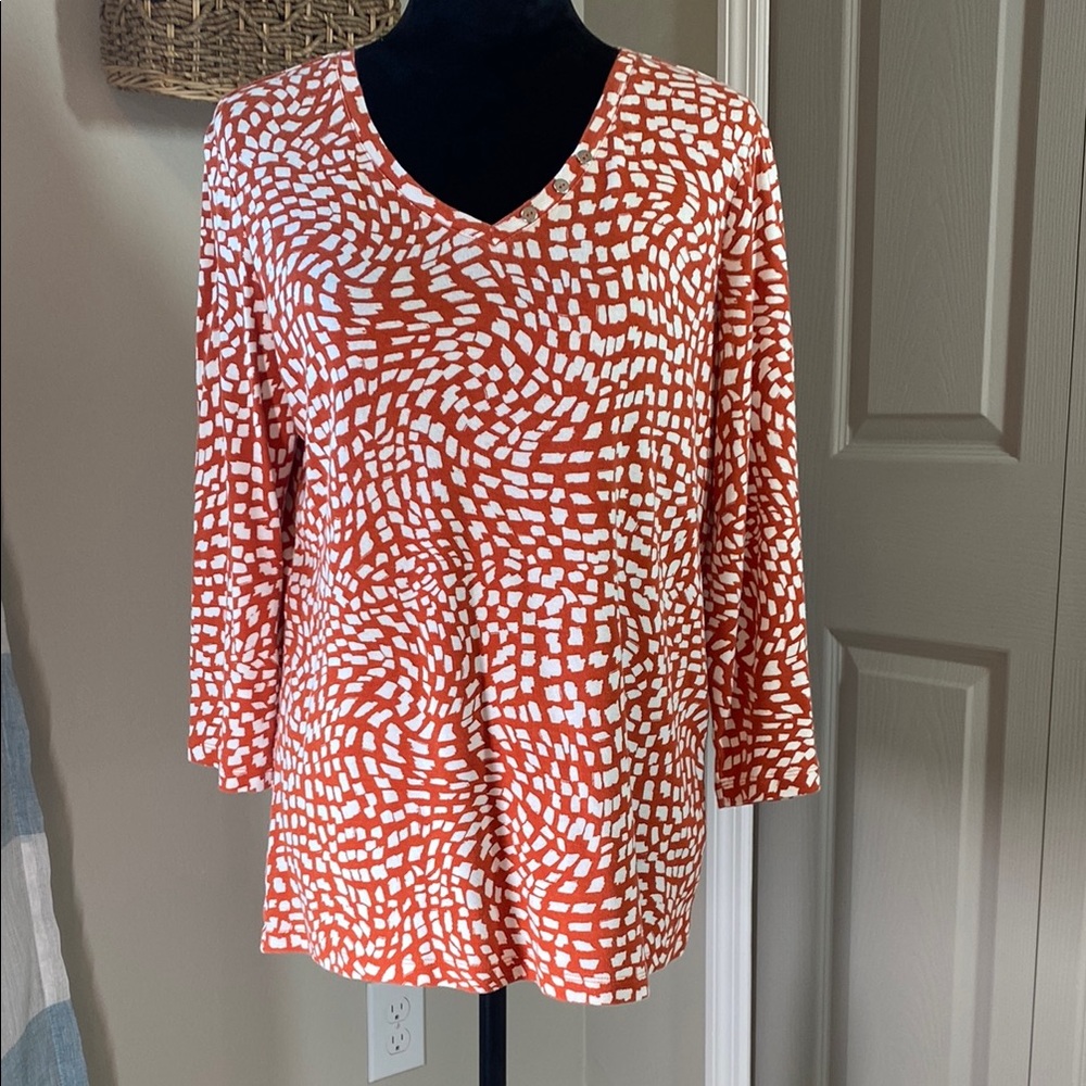 Chico's V-Neck Orange and White Blouse